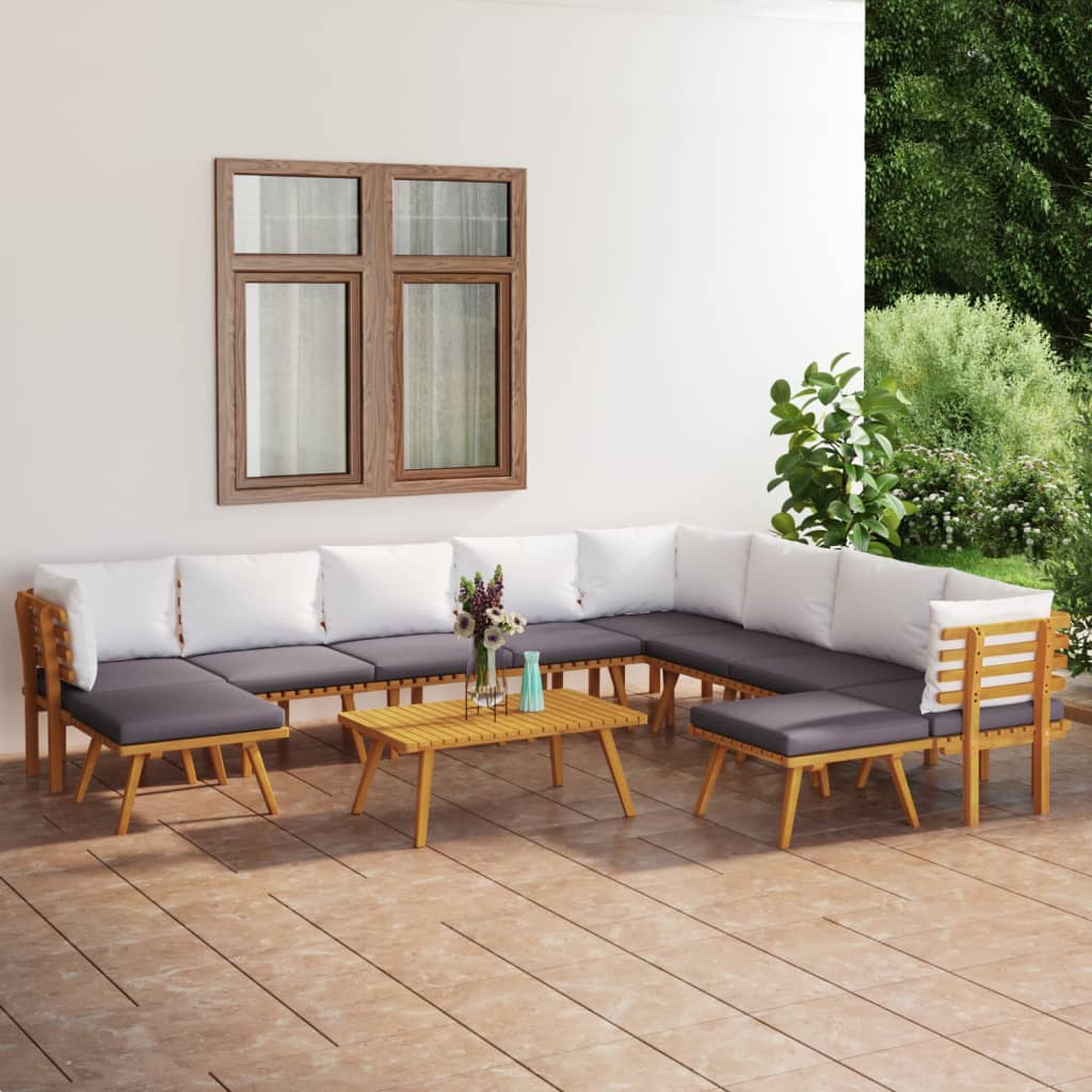 11 Piece Patio Lounge Set with Cushions Solid Acacia Wood