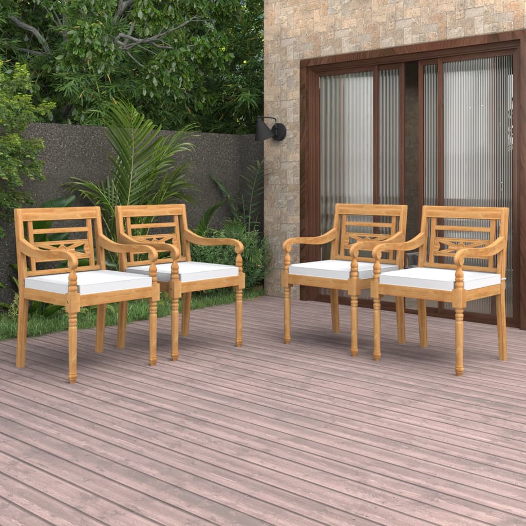 Batavia Chairs 4 pcs with Cushions Solid Teak Wood