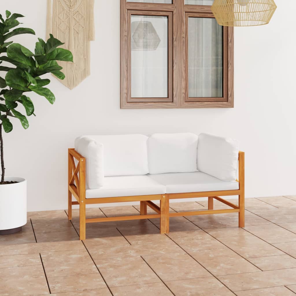 2-Seater Patio Sofa with Cream Cushions Solid Teak Wood