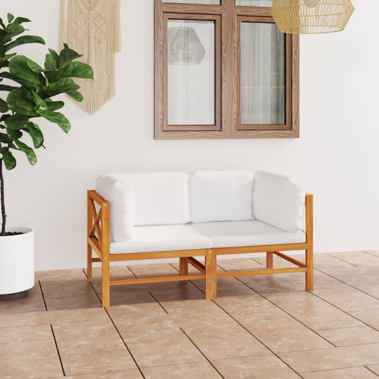 2-Seater Patio Sofa with Cream Cushions Solid Teak Wood