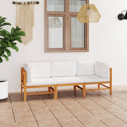 3-Seater Patio Sofa with Cream Cushions Solid Teak Wood