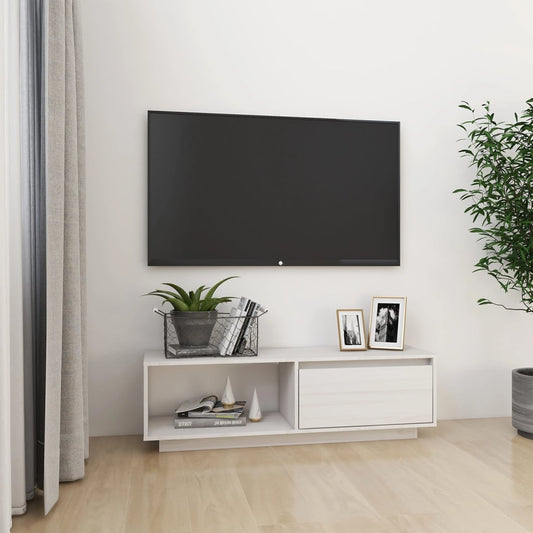TV Cabinet White 43.3"x11.8"x13.2" Solid Pinewood