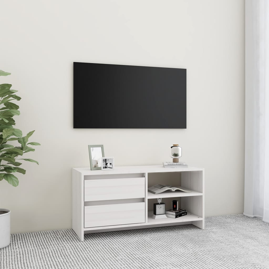 TV Cabinet White 31.5"x12.2"x15.4" Solid Pinewood
