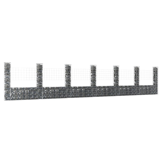 U-shape Gabion Basket with 7 Posts Iron 291.3"x7.9"x59.1"