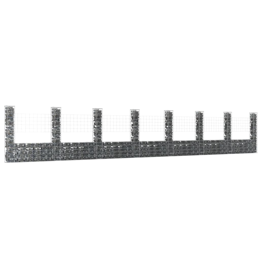 U-shape Gabion Basket with 8 Posts Iron 338.6"x7.9"x59.1"