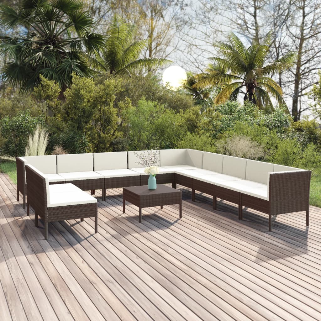 12 Piece Patio Lounge Set with Cushions Poly Rattan Brown