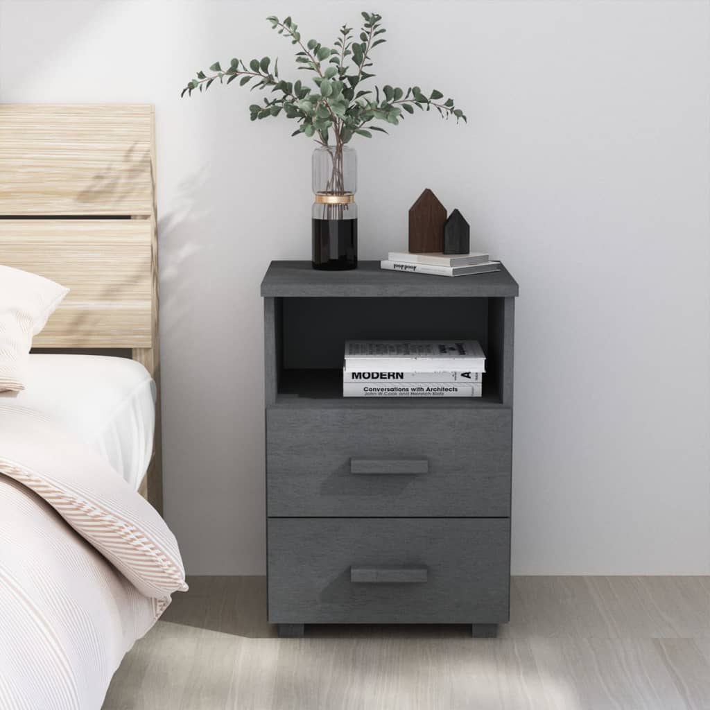 Bedside Cabinet Dark Gray 15.7"x13.8"x24.4" Solid Wood Pine