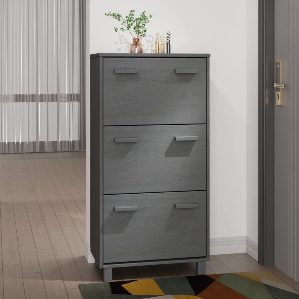 Shoe Cabinet HAMAR Dark Gray 23.4"x13.8"x46.1" Solid Wood Pine