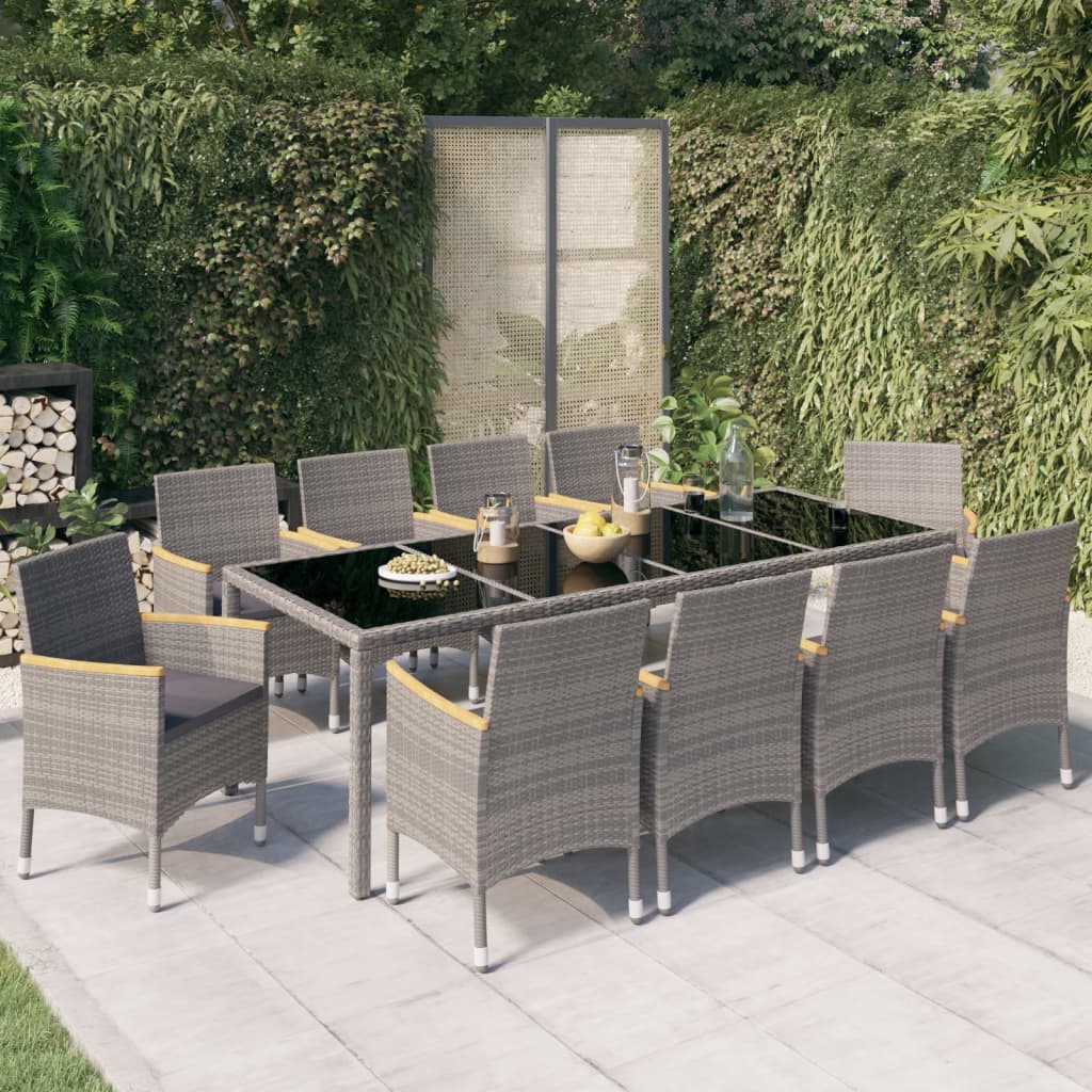 11 Piece Patio Dining Set with Cushions Poly Rattan Black and Gray