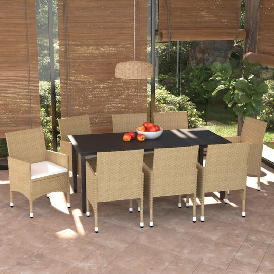 9 Piece Patio Dining Set with Cushions Poly Rattan Beige