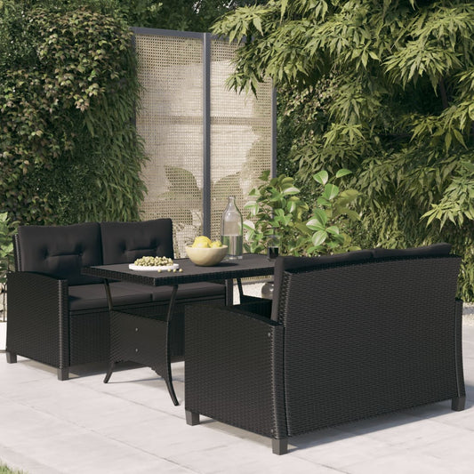 3 Piece Patio Dining Set with Black Cushions Poly Rattan