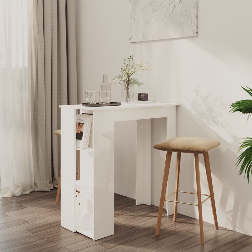 Bar Table with Shelf High Gloss White 40.2"x19.7"x40.7" Engineered Wood