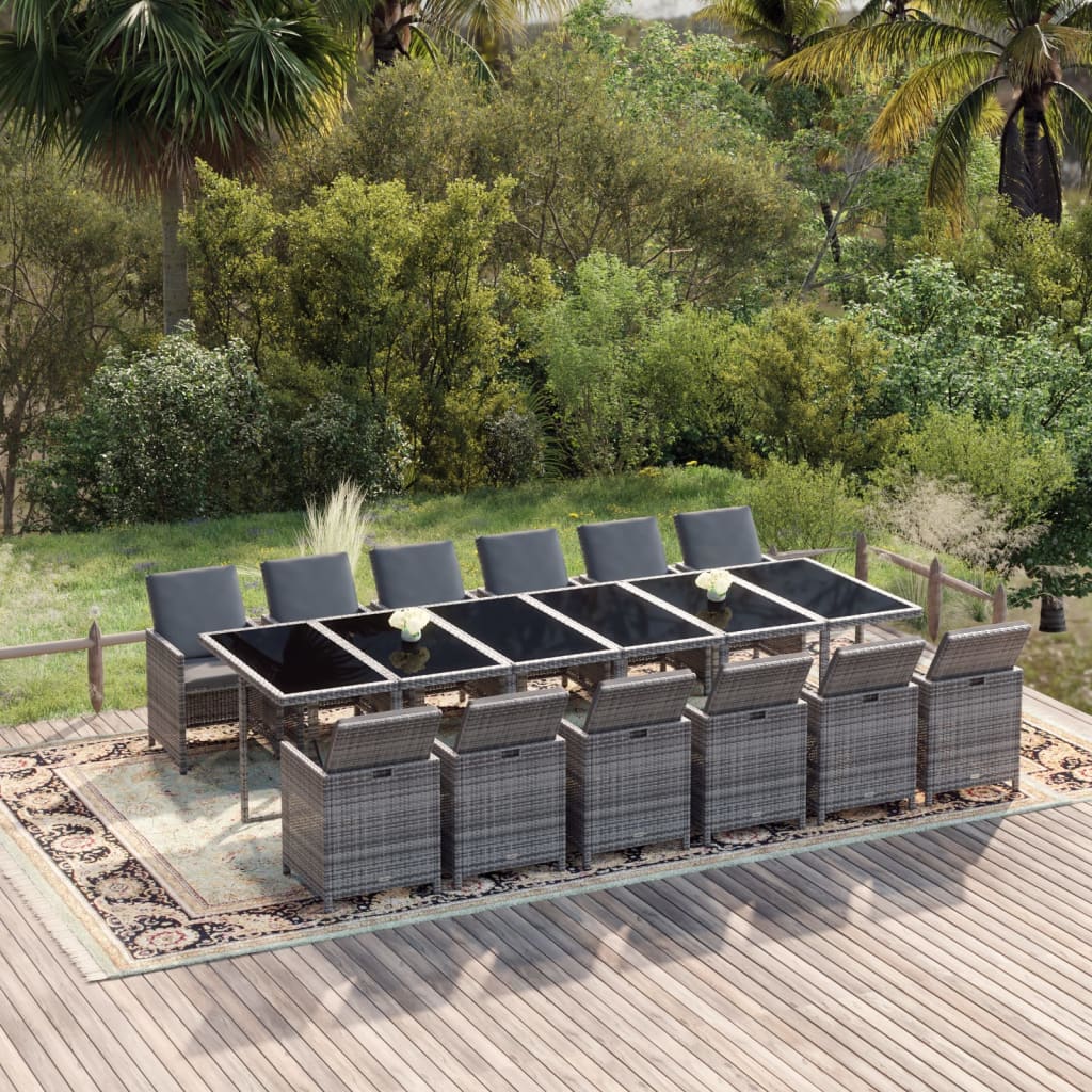 13 Piece Patio Dining Set with Cushions Poly Rattan Gray