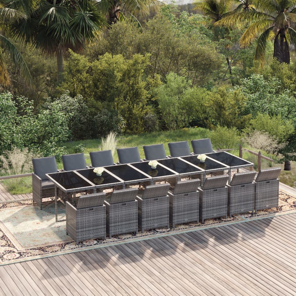 15 Piece Patio Dining Set with Cushions Poly Rattan Gray