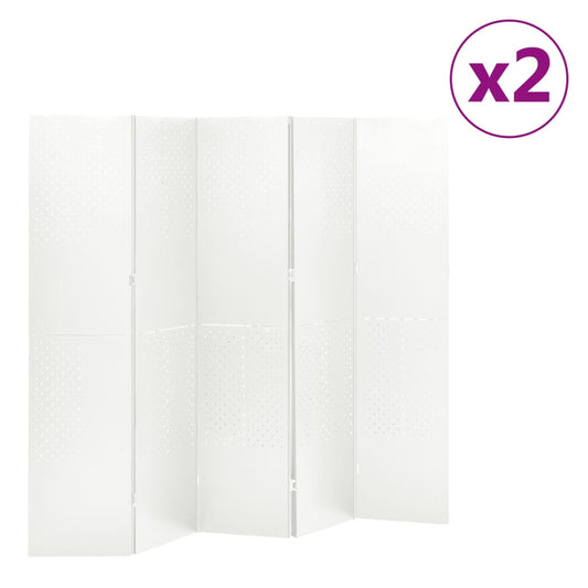 5-Panel Room Dividers 2 pcs White 78.7"x70.9" Steel