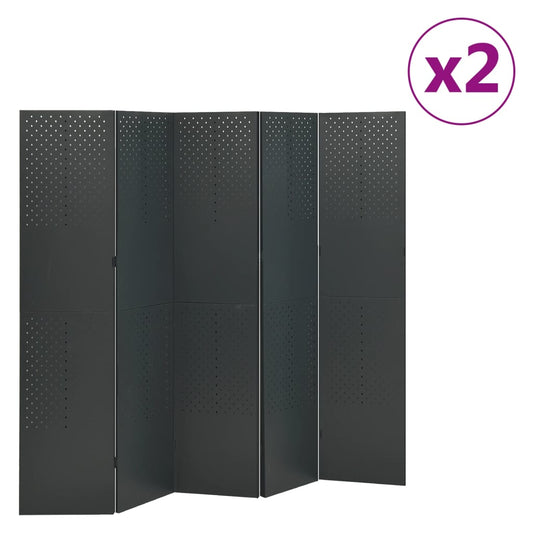 5-Panel Room Dividers 2 pcs Anthracite 78.7"x70.9" Steel