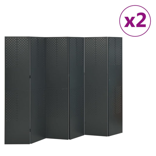 6-Panel Room Dividers 2 pcs Anthracite 94.5"x70.9" Steel