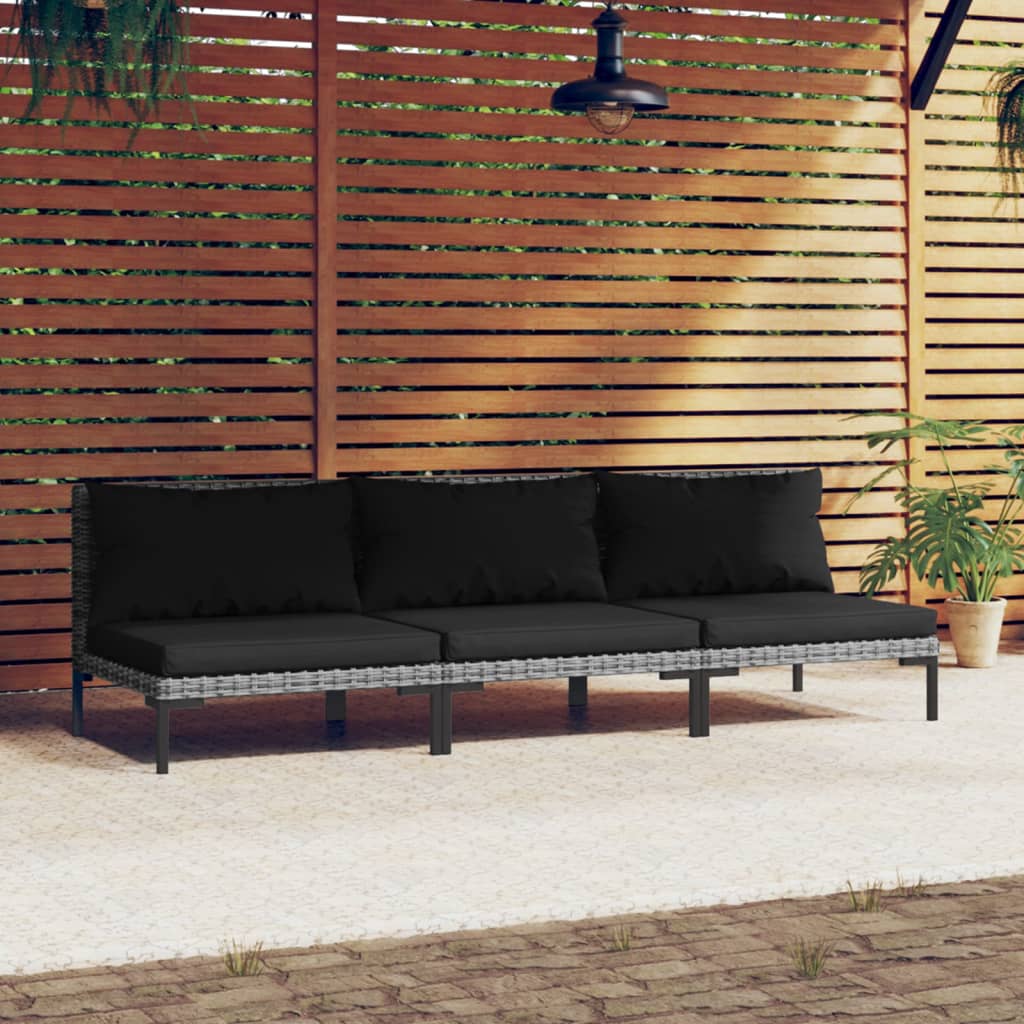 Patio Sofas 3pcs with Cushions Half Round Poly Rattan