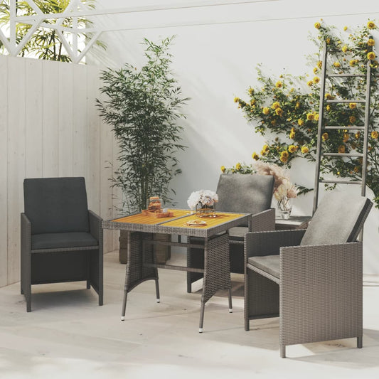 Patio Table Gray 27.6"x27.6"x28.3" Poly Rattan & Solid Acacia Wood
