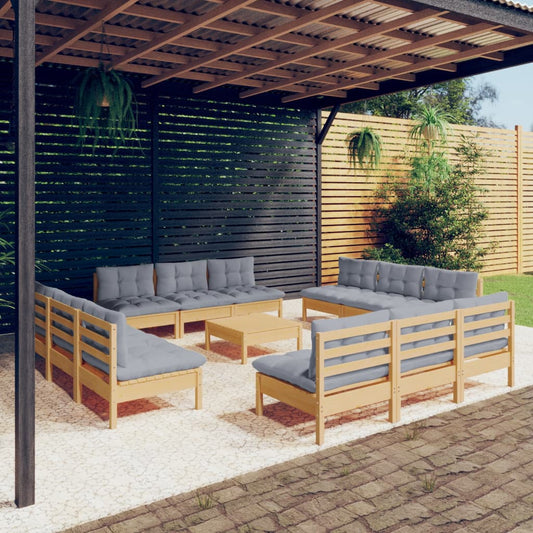 13 Piece Patio Lounge Set with Gray Cushions Pinewood