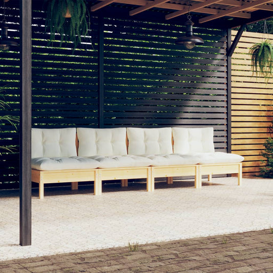 4-Seater Patio Sofa with Cream Cushions Solid Pinewood