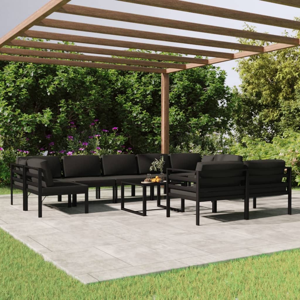 10 Piece Patio Lounge Set with Cushions Aluminum Anthracite